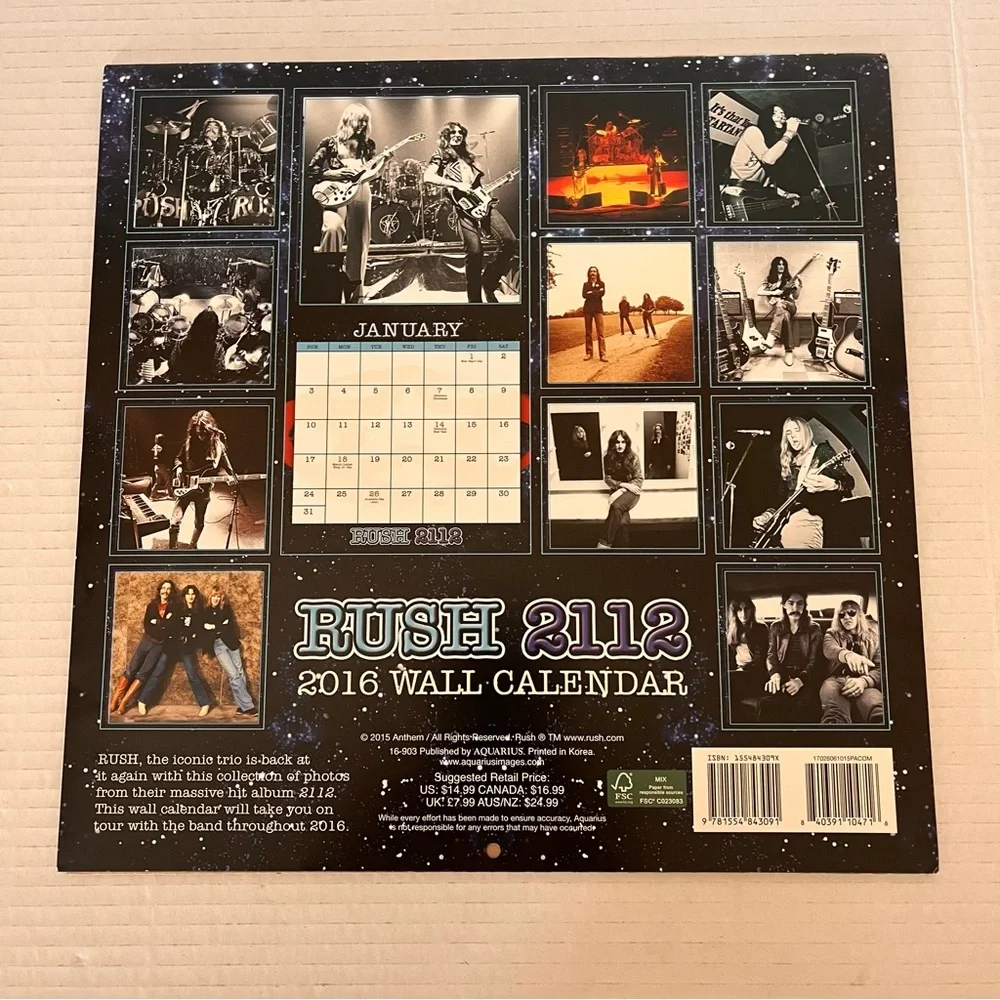 RUSH 2112 Official 2016 Wall Calendar Iconic Trio Tour Throughout 2016 Preowned